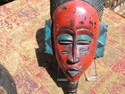 Antique African Hand Carved Wood With Red And Blue Paint Mask