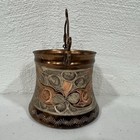 Vintage Copper Etched Bucket pot - Hand-hammered Tinned Metal Planter decor 