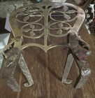 Antique Brass Trivet Cast Iron Legs Victorian Fireplace Hearth Stand England