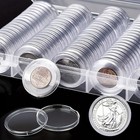 100 Pcs 30mm Clear Round Coin Capsules Plastic Coin Holders  white Gaskets   Box