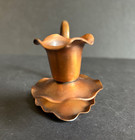 Vtg Gregorian Copper Chamberstick Candle Holder Scroll Handle   Scalloped Base