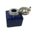 1-3 8  Square Cobalt Blue Glass Inkwell Antique Reproduction With Ink Powder