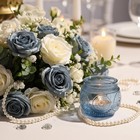 24 Pcs Blue Votive Candle Holders For Bridal Shower Decorations- Floral Style   