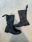 Girls Black Mid Calf Boots Size 3 Kids Lace Up Back Zipper Riding Boots