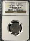 Jefferson 5c Error Ngc Ms65 Struck 85  Off Center Nickel