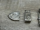 Vintage Wage Sterling Silver Overlay Engraved Filigree Western Belt Buckle Set
