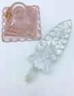Vintage Pink   Clear Czech Cut Glass Perfume Bottle W  Floral Stopper