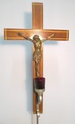 Vintage Funeral Free Standing Height Adjust Crucifix W candle Glass Casket Cross