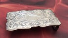 Vintage Old Western Hand Engraved Sterling Silver Diamond Monogram Belt Buckle