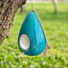 New Ceramic  Teal   Turquoise Teardrop Hanging Bird House feeder 8   x 8   