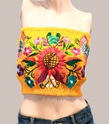 Mexican Embroidered Sunflower Strapless Women s Blouse Juvenile Crop Top S-m 