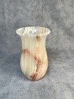 Vintage Onyx Bud Vase Natural Marble Stone Carved   Polished 5  Heavy Beautiful