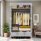 Portable Closet Wardrobe Clothes Rack Storage Organizer Shelf Stand W  3 Drawers