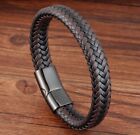 Men Women Boy 12mm Black And Brown Braided Genuine Leather Bracelet Bangle 6-9 