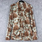 Vintage 70s Oleg Cassini By Burma Disco Shirt Mens Medium Peacock Slinky Retro