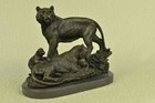 Large Lion Cougar Tiger Family Bronze Marble Sculpture Statue Figurine Artwork