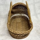 Vintage Wicker Woven Bassinet Cradle Moses Baby Basket W handles   Hood Nice 