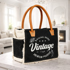 Classic Vintage Print Canvas Tote Bag With Leather Handles  Stylish Everyday