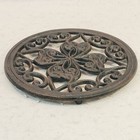 Vintage Black Cast Iron 7  Trivet With 4 Leaf Clover Design