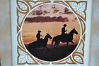 Falstaff Beer Sign Cowboys Horses Sunset Vintage Sign 21 x15  Woodgrain Leather