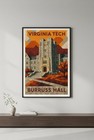 Virginia Tech Burruss Hall          Retro Style Premium      Art Print 24x36   