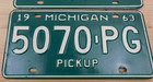 Vintage Original 1963 Michigan Pickup License Plate Set pair Tag   5070-pg