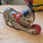 Rare Vtg 1940s Marx  kitty Kat  Tin Litho Wind Up Toy  Working W ear Felt   Key 