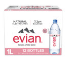 Evian Natural Spring Water  1 L Bottle  12 Pack