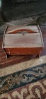 Vintage Antique Wooden Sewing Box With 2 Flip Down Lids And Carry Handle