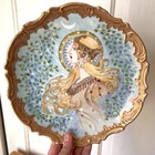 Antique Hand Painted Art Nouveau Plate Woman Flowers Gilded Alphonse Mucha Style