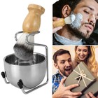 Mens Razor Shaving Brush Set Badger Beard Hair Removal Bowl With Stand Holder