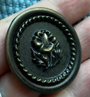 Large Antique Vtg Metal Button - Flower W  Tear Shaped Cut Steel Center - 1 5 16