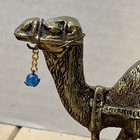 Vintage Solid Brass Camel W blue Bead On Gold Tone Chain Figurine - 5    L X 4    H
