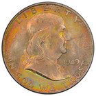 1949-d 50c Franklin Half Dollar Pcgs Ms64 - Beautiful Dual Sided Rainbow Toning