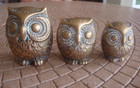 Vintage Set Of 3 Solid Brass Owl Paperweight Figurines Made In Korea