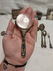 Antique Trickets Lot Of 10 Items Tin Photo Decorative Spoons Magnifying Glassect