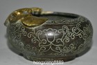 Old Chinese Bronze Gilt Dynasty Folk Goldfish Fish Lotus Flower Ashtray Statue