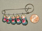 Matryoshka Russian Brooch Blue Nesting Doll Metal Safety Pin Vtg