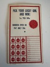 Pick Your Lucky Girl Punch Card Contest Promo 1950s Vintage 3x5 5  Unpunched