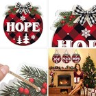 6 Pcs Christmas Hanging Sign Decorations Plaid Wreaths Door Sign Red And Black