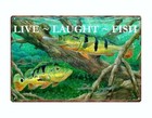 Live Laught Fish Bass Fishing Metal Tin Sign Cottage Shop Cheap Home Decor