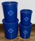 Vintage Tupperware Canister Nesting Container Set Dark Blue Starburst Set Of 4