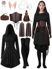 Women Medieval Renaissance Costume 10 Piece Hooded Elf Fairy Dress Halloween