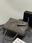 Women s Gloss Gray Crocodile Print Cowhide Satchel Bag Gold Hardware