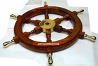 18  Inch Nautical Wooden Ship Wheel With Brass Handle Wall Decor Handmade Design