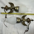 Set Of 2 Vintage Brass   Wood American Eagle Electric Lanterns Lamps Sconces