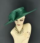 M23155  Green  wide Brim Sinamay Fascinator Hat Kentucky Derby Wedding
