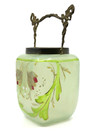 1900   s Antique Art Nouveau Green Glass Vase With Handle   Hand Painted