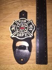 Firefighter Cast Iron Beer Bottle Opener Fireman Patina Fire Chief Department
