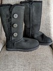 Ugg Bailey Button Triplet Ii Suede Lambskin Boot Fur With Box Black Women s 7 